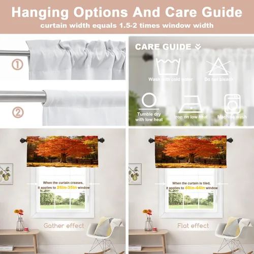 Vista 339 de Shrahala Orange Autumn Autumn Blackout Curtain Tiers, Fall Kitchen Valance Light Blocking Tier Drapes with Rod Pocket, 2 Pack 26 X 24 in