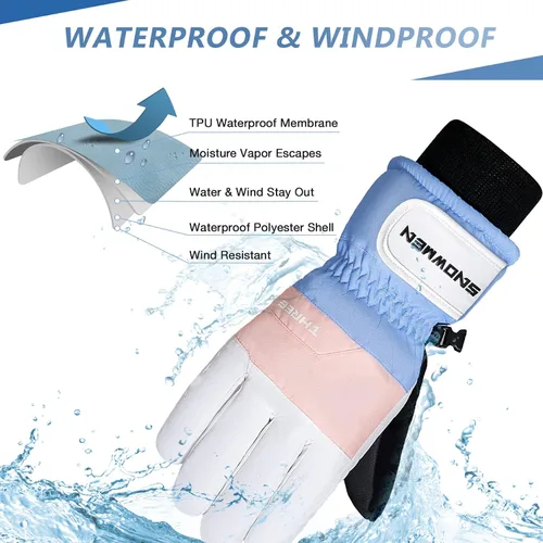 Vista 3 de Zando Guantes de esquí, guantes de invierno, guantes de nieve para clima frío, guantes de snowboard, guantes térmicos impermeables para pantalla