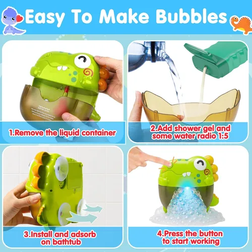 Vista 7 de Juguetes de baño de burbujas para niños pequeños, máquina de burbujas de baño iluminada, juguete para niños de 3 a 5 años, juguete para bañera