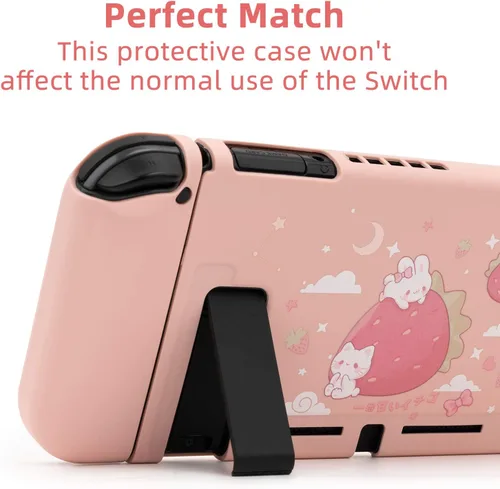Vista 4 de GeekShare Funda protectora para Switch funda delgada de TPU suave compatible con consola Nintendo Switch y Joy-Con conejo fresa