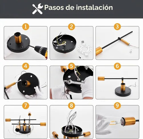 Vista 5 de UOFUS Lámpara de techo semiempotrada de 5 luces estilo casa de campo con lámpara E26 moderna lámpara de techo Sputnik negro mate y dorado