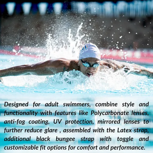 Vista 4 de Sporti Gafas de natación unisex para adultos, antiempañamiento sueco/sueco premium/sueco espejo + correa elástica