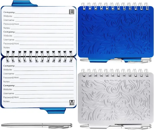 Vista 13 de Zonon 2 piezas mini libro de contraseñas con pestañas alfabéticas, libro guardador de contraseñas Metal, organizador portátil, elegante cuaderno