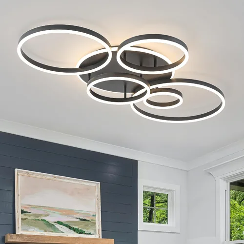 Vista 12 de O'NEELDY Moderna lámpara de techo LED regulable de montaje empotrado con control remoto de anillo de acrílico, 48W 3000K-6000K ajustable, lámpara