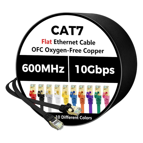 Vista 26 de Cable Ethernet Cat 7 de 0.6 pies, cable de Internet de alta velocidad de 10 Gbps, blindado SFTP, cobre puro OFC, cable de red LAN RJ45 CAT7
