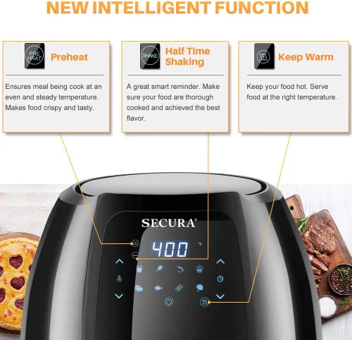 Vista 2 de Secura Freidora de aire máxima de 6.3 cuartos de galón, freidora digital de aire caliente de 1700 W Horno eléctrico 10 en 1 sin aceite