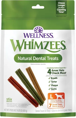 Vista 17 de WHIMZEES by Wellness Stix - Masticables dentales naturales para perros, golosinas de larga duración, sin granos, refresca el aliento, raza extra
