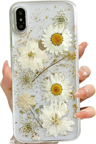 Vista 52 de LSEEKA Funda transparente para iPhone 11 con diseño de flores prensadas reales, linda y brillante, patrón floral rosa, funda protectora delgada
