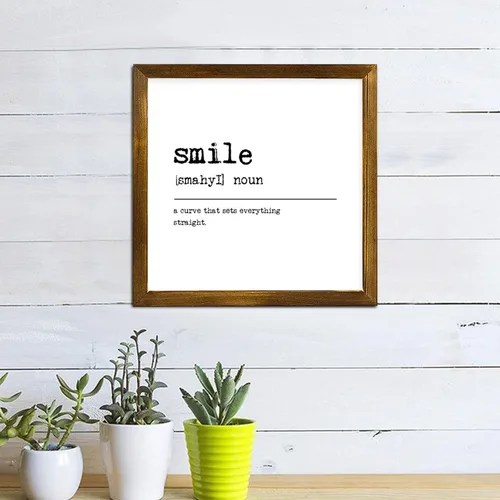 Vista 6 de Smile Definition Wood Framed Wall Decor Sign Smile Dictionary Typography Wall Hanging Art Inspirational Quotes Decorative Sign for Kitchen Bathroom