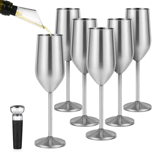 Vista 15 de Lifecapido Paquete de 2 copas de champán de acero inoxidable, copas de champán irrompibles de 8 onzas, elegantes copas de champán de acero Negro