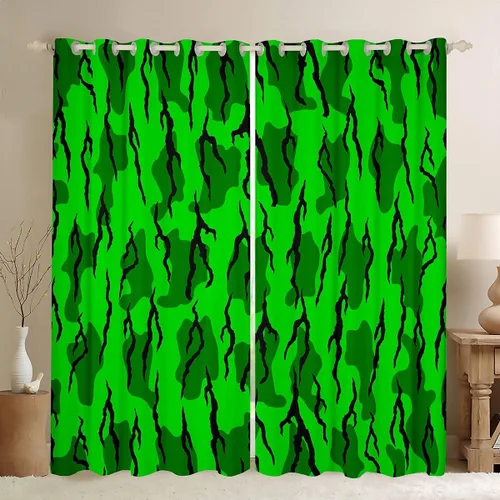 Vista 12 de Cortinas de camuflaje rústicas de camuflaje para dormitorio, sala de estar, decoración de cabaña, caza, ejército, negro, verde, aislamiento térmico