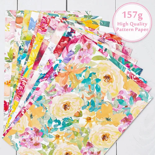 Vista 5 de Whaline 60 hojas de papel de patrón floral tamaño A5 acuarela flor álbum de recortes papel papel de doble cara primavera manualidades papeles