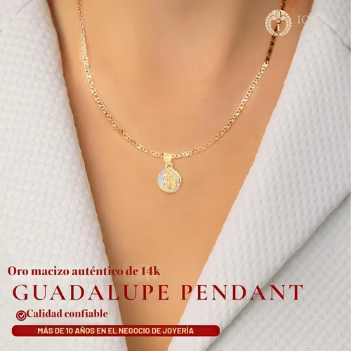 Vista 2 de Ioka Colgante con Dije de Sello de la Virgen María de Guadalupe de Oro de 14K con Collar de Cadena Valentino de 1.5mm