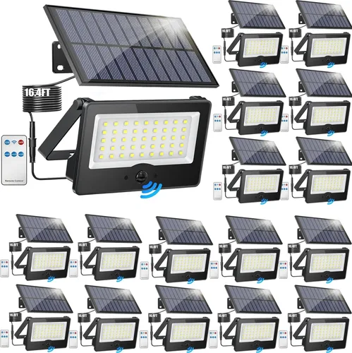 Vista 11 de Paquete de 8 luces LED solares de pared para exteriores, luces de seguridad con sensor de movimiento de 20 W con 3 modos de iluminación, luz