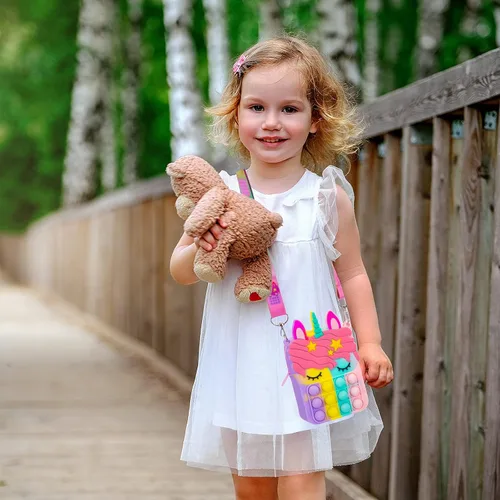 Vista 2 de Civan Pequeño Bolso para Reventar, Bolso de Unicornio para Niñas, Niños y Mujeres, Bolso Pop con Juguete de Unicornio Pop, Bolso de Hombro, Juguete