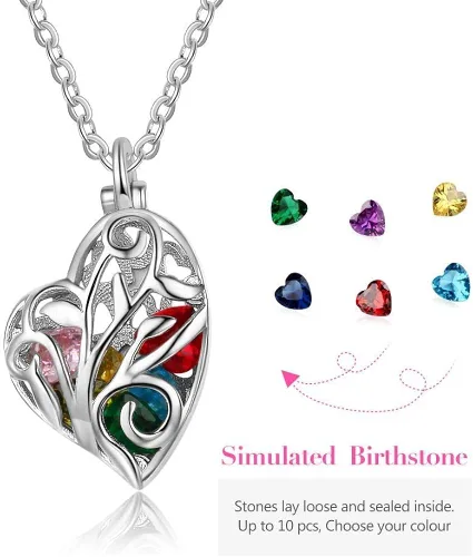 Vista 4 de Lam Hub Fong - Collar personalizado de plata ley con colgante de piedra natal simulada para mujeres, madres hijas y relaciones promesa collar