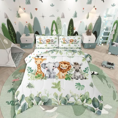 Vista 13 de Erosebridal Juego de ropa de cama a cuadros azul para niños, juego de cama individual con diseño de patos amarillos de dibujos animados, juego