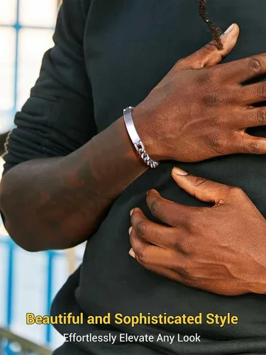 Vista 2 de PROSTEEL Pulsera personalizada para hombres y mujeres, con fecha de nombre, con grabado inicial y cita de inicial, pulseras de identificación