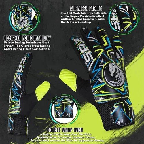 Vista 3 de SAZ Guantes de portero de fútbol, guantes de portero de fútbol para niños, niños y jóvenes, guantes de portero de fútbol con palmas de látex