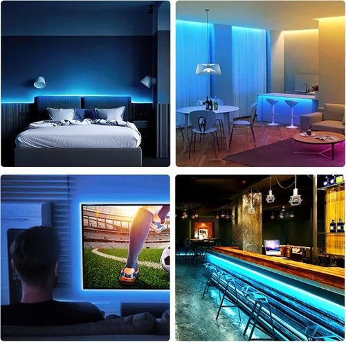 Vista 5 de Tira de luces de neón de 16.4 pies con control remoto regulable y adaptador, tira de luces LED inteligentes inteligentes flexibles impermeables
