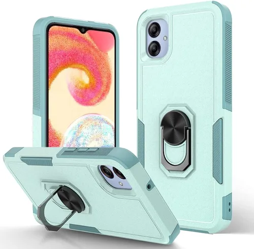 Vista 7 de Funda para Samsung Galaxy A04e, doble capa a prueba de golpes magnética con soporte de anillo giratorio (negro)
