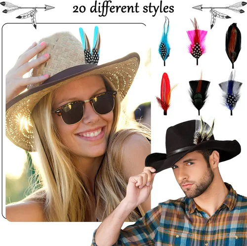 Vista 5 de 20 plumas para sombrero, plumas surtidas para sombreros, accesorios coloridos de plumas reales para hombres y mujeres (estilo mixto)