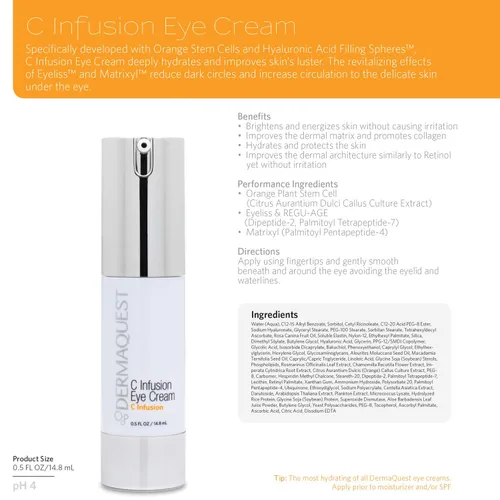Vista 5 de DermaQuest C Infusion Crema revitalizante hidratante para ojos, reductor de bolsas para ojos, tratamiento de hinchazón de ojos y crema debajo