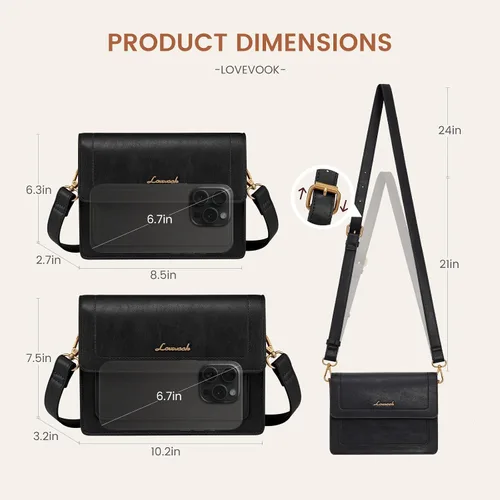 Vista 4 de LOVEVOOK Bolsos cruzados para mujer, bolso cruzado de cuero vintage, bolsos de hombro de diseño moderno para teléfono celular