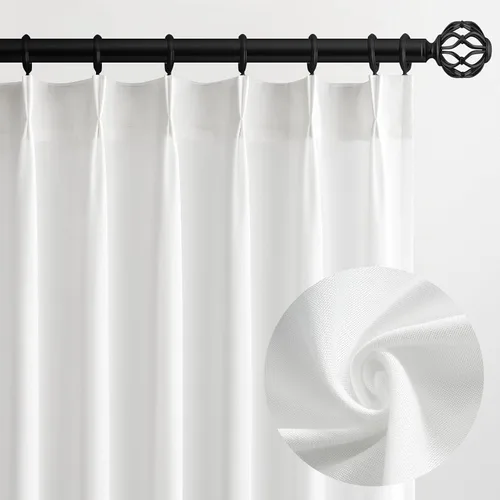 Vista 10 de Topfinel 2 paneles de cortinas plisadas de lino beige y blanco de 63 pulgadas de largo, para dormitorio y sala de estar, cortinas semitransparentes