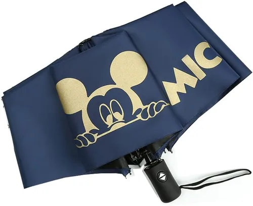 Vista 9 de Finex Mickey Travel Compact Auto Folding Golf Umbrella with Auto Open Close One Button Handle & Wrist Strap Negro MM
