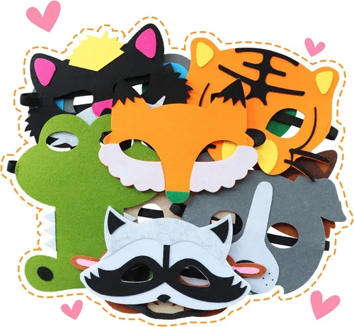 Vista 4 de Máscaras de fieltro para niños, máscaras de fiesta de cumpleaños, suministros de máscaras, máscaras de Halloween 12 máscaras-B