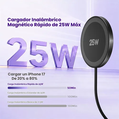 Vista 2 de Cargador inalámbrico MagSafe de 25 W para almohadilla magnética de carga 1Negro