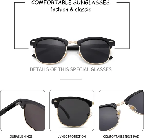 Vista 4 de Pro Acme Gafas de sol polarizadas clásicas sin montura con remaches metálicos