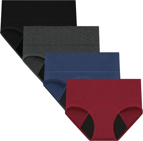 Vista 4 de Nalwort Bragas menstruales de algodón para mujer, a prueba de fugas, ropa interior protectora para después del parto 4 negro con forro oscuro