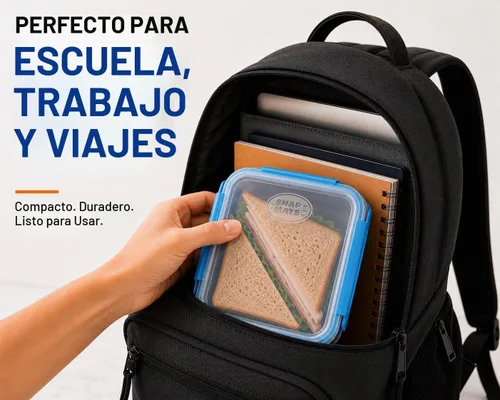 Vista 2 de Snap Fresh - Paquete de 4 recipientes de sándwich a prueba de fugas de tamaño divertido - Cajas de sándwich reutilizables, sin BPA. Sellado
