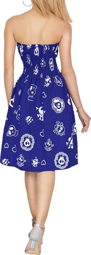 Vista 3 de LA LEELA Vestido de playa para mujer, verano, fiesta de Halloween, cuello halter, pirata caribeño, longitud hasta la rodilla, vestido fruncido
