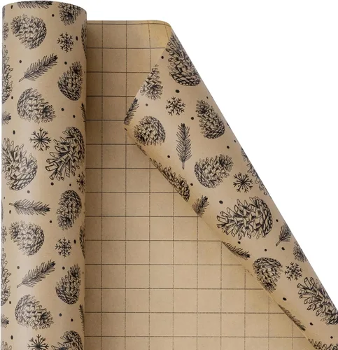 Vista 7 de RUSPEPA - Papel para envolver regalos de Navidad, rollo jumbo de papel kraft - Diseño de piña negra para envolver regalos navideños - 30 pulgadas x