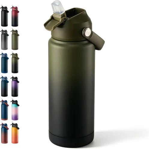 Vista 67 de Fijinhom Botella de agua aislada de 18 onzas con 2 tapas, botellas de agua de acero inoxidable, aspiradora de doble pared, mango portátil y parte