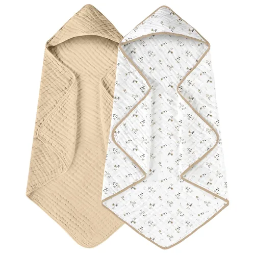 Vista 32 de Yoofoss - Paquete de 2 toallas de baño con capucha, 100% de muselina de algodón, para bebés y niños pequeños, suaves y absorbentes, esenciales