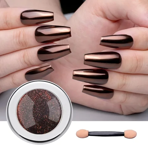 Vista 12 de Pretty Diva Polvo de uñas cromado, polvo de cromo para uñas con efecto espejo de bronce/cobre, polvo cromado metálico con reflejos para arte