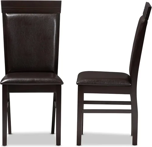 Vista 3 de Baxton Studio Thea Silla de comedor y silla de comedor tapizada de piel sintética marrón oscuro
