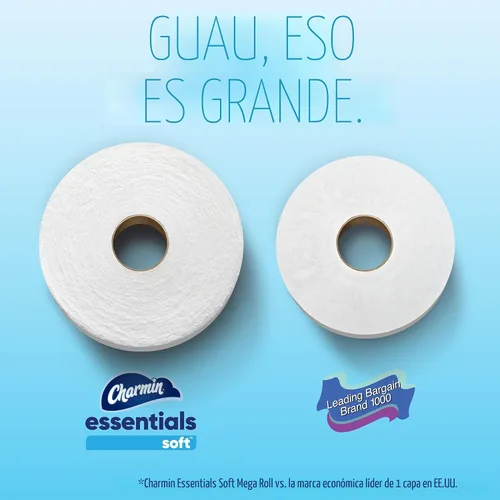 Vista 5 de Charmin Essentials - Papel higiénico suave, 6 mega rollos, 330 hojas por rollo