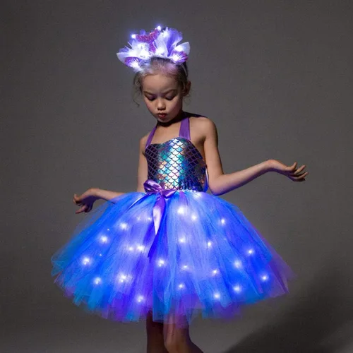 Vista 4 de SHINYOU Disfraz de unicornio para niñas, vestido de tutú con luz LED