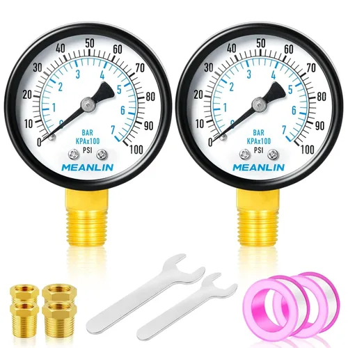 Vista 37 de MEANLIN MEASURE - Manómetro electromecánico de 2" de esfera con cara, NPT de 1/4 de pulgada, para bomba de pozo, con bujes hexagonales NPT de 1/2