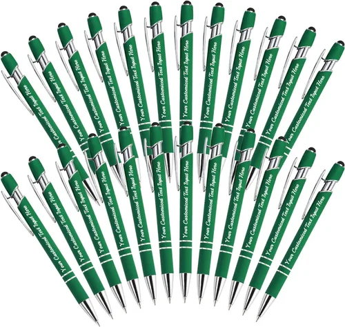 Vista 39 de Bolígrafo personalizado, 50 bolígrafos personalizados, grabado a granel con logotipo de nombre, lápiz digital de tinta negra suave con toque
