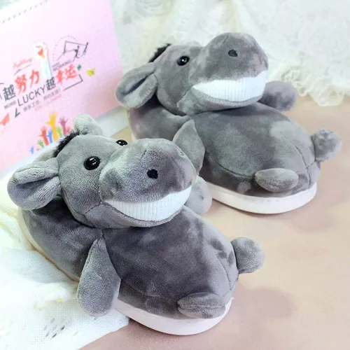 Vista 2 de Pantuflas unisex de invierno cálidas de animales de felpa para adultos, suaves y acogedores, diseño de animales, zapatos cortos de franela