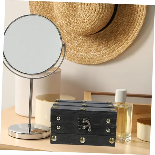 Vista 8 de Joyero vintage pirata con tapa con bisagras, almacenamiento de recuerdos de madera, organizador retro para joyas y recuerdos, diseño antiguo