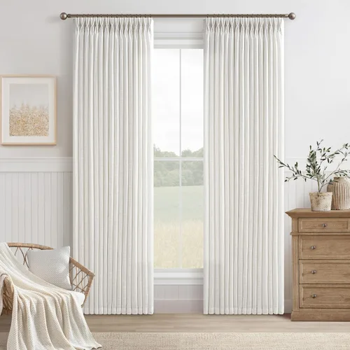 Vista 97 de TWODRAPES Cortinas de Lino Plisadas con Pinza Beige Blancas de 54 Pulgadas de Largo 2 Paneles para Comedor Cocina Dormitorio Plisadas Semi