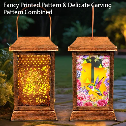Vista 2 de Faroles Solares de Colibrí para Colgar al Aire Libre, Luces Solares de Metal y Vidrio para Decoración de Jardín, Regalos para Mujeres, Mamá