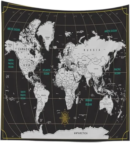 Vista 18 de CAPSCEOLL Tapiz de mapa del mundo para colgar en la pared, tapiz blanco y negro para decoración del hogar, 40 x 30 pulgadas, mapa para habitación